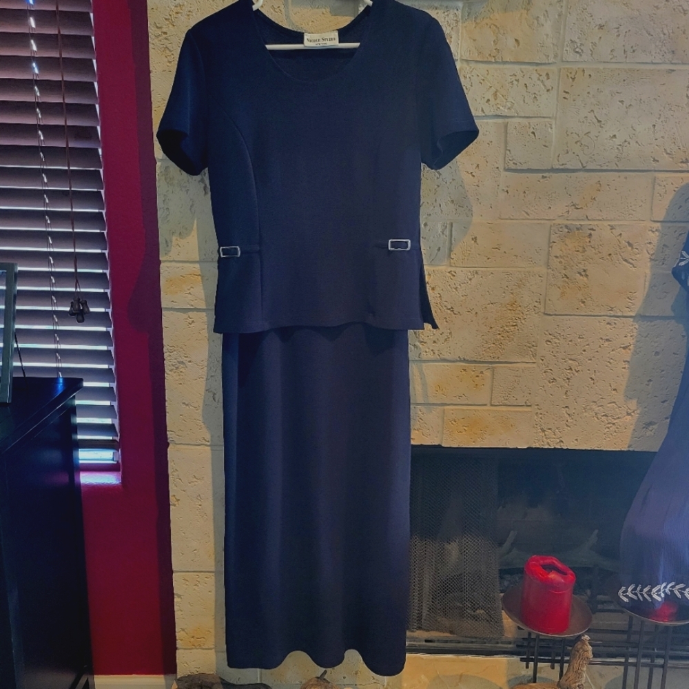 Beautiful "Nicole Studio New York" Navy Blue dress with silver buckles